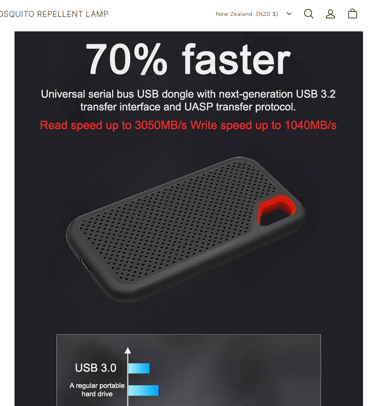 BONUS scam ad of the day on YouTube -- this claims to be a "wireless" SanDisk drive but what you get is neither wireless nor SanDisk branded (see the unbranded actual product from their website)