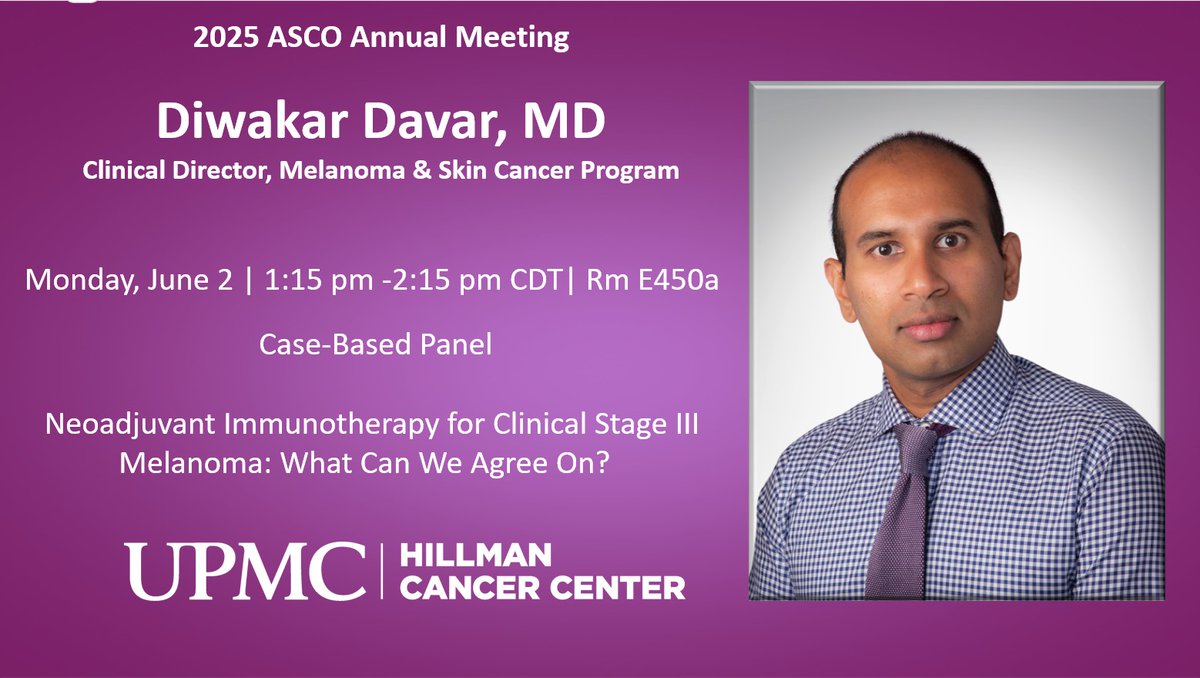 UPMC Hillman Cancer Center (@upmchillmancc) on Twitter photo Join our melanoma expert Dr. Diwakar Davar <a href="/diwakardavar/">Diwakar Davar, M.D.</a> for a Case-Based Panel discussion <a href="/ASCO/">ASCO</a> coming up this afternoon. <a href="/UPMCnews/">UPMC</a> <a href="/UPMCPhysicianEd/">UPMC Physician Resources</a> Join our melanoma expert Dr. Diwakar Davar <a href="/diwakardavar/">Diwakar Davar, M.D.</a> for a Case-Based Panel discussion <a href="/ASCO/">ASCO</a> coming up this afternoon. <a href="/UPMCnews/">UPMC</a> <a href="/UPMCPhysicianEd/">UPMC Physician Resources</a>