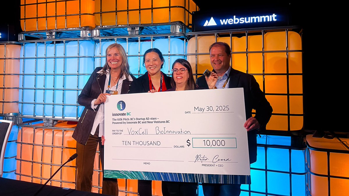 The results are in from the $10K Pitch: BC’s Startup All-Stars! 🎉

Congrats VoxCell on their win w/ their vascularized cancer tissue models, and S/O to finalists <a href="/yPilotAI/">yPilot</a>, <a href="/GluxkindHQ/">Glüxkind</a>, @SkyAcres_ag + the other 9 amazing ventures who pitched!

Read more: loom.ly/KT0Ha4E