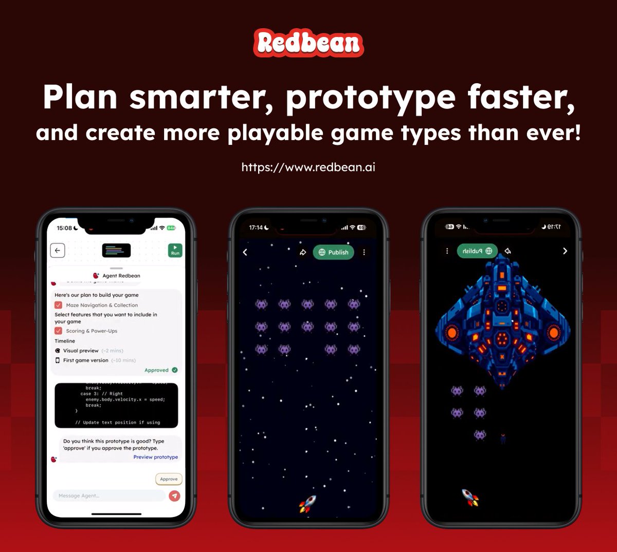 redbean_ai's tweet photo. 📷 Big update: plan creatively, prototype freely & build more impressive games! 
📷 Hey @everyone! our latest update gives you more control and creativity in how you design and build games:  
📷 Plan with Agent #Redbean
Chat your ideas, pick genres and mechanics — get a smart, structured game plan instantly.  
📷 Prototype & tweak easily
Agent Redbean builds a playable version, and you can preview, adjust, and improve it directly in chat.  
📷 Create diverse, playable game types
From arcade shooters to maze explorers — design games that feel unique, polished, and fully playable.  
Have suggestions or ideas? share them in  ⁠product-suggestions-💡 ⁠ — we’re always listening!  
📷 Connect: help@redbean.ai https://t.co/NmQ0KMPD9h https://t.co/zUaFFK4WQW 
Thanks for imagining and building with us! 📷
Try here: [https://t.co/qojr59Sl34]
#indiegames #AI #gamedev