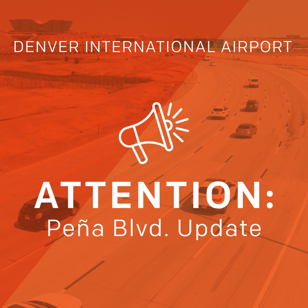 🚧 Peña Blvd. Alert! 🚧
 
Pavement repairs are needed on outbound Peña Blvd. after departing the east terminal. 
 
From 11 p.m. Fri., 5/30 to 6 a.m. Sat., 5/31, east terminal traffic will detour via New Castle St &amp; 78th Ave before reconnecting w/ outbound Peña Blvd. Plan ahead!