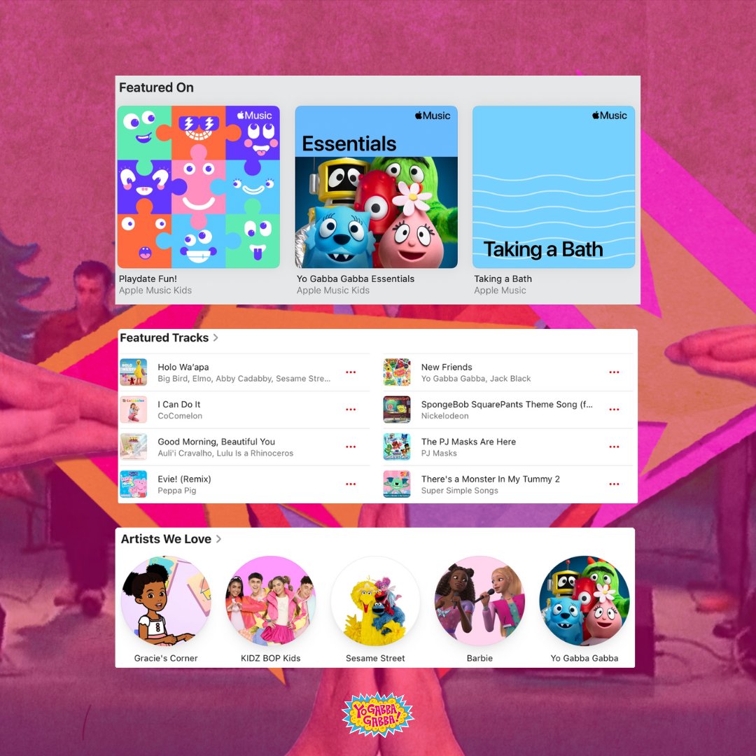 Yo Gabba Gabba! (@yogabbagabba) on Twitter photo "New Friends” with <a href="/jackblack/">Jack Black</a> is NOW on @applemusic Playdate Fun! & YGG Essentials🌟
You can also find the track on the Apple Music Kids' Music Genre Page - Featured Tracks & Artists We Love Playlists!✨
Thank you so much
Apple Music 🫶
music.apple.com/us/playlist/pl… "New Friends” with <a href="/jackblack/">Jack Black</a> is NOW on @applemusic Playdate Fun! & YGG Essentials🌟
You can also find the track on the Apple Music Kids' Music Genre Page - Featured Tracks & Artists We Love Playlists!✨
Thank you so much
Apple Music 🫶
music.apple.com/us/playlist/pl…