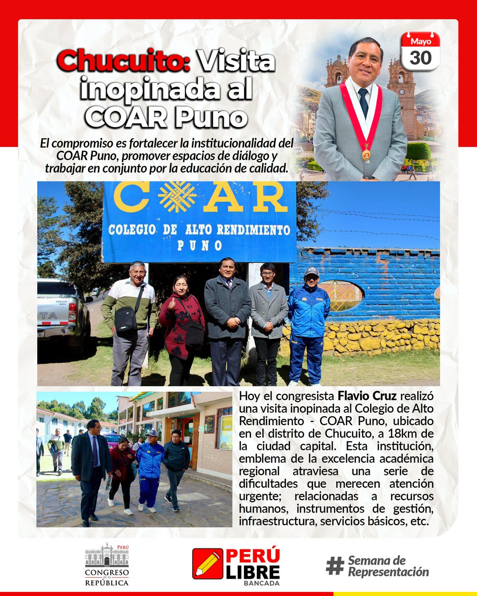 Hoy el congresista <a href="/flaviocruzperu/">Flavio Cruz Mamani</a> realizó una visita inopinada al COAR Puno, ubicado en el distrito de Chucuito, a 18km de la ciudad capital. Esta institución, emblema de la excelencia académica regional atraviesa una serie de dificultades que merecen atención urgente.