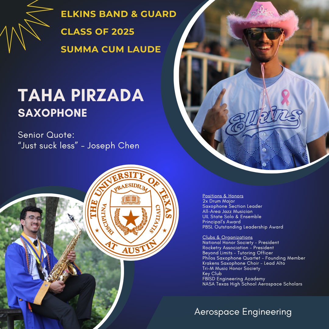 Congratulations to EHS Band Senior &amp; Drum Major, Taha Pirzada! 💙💛