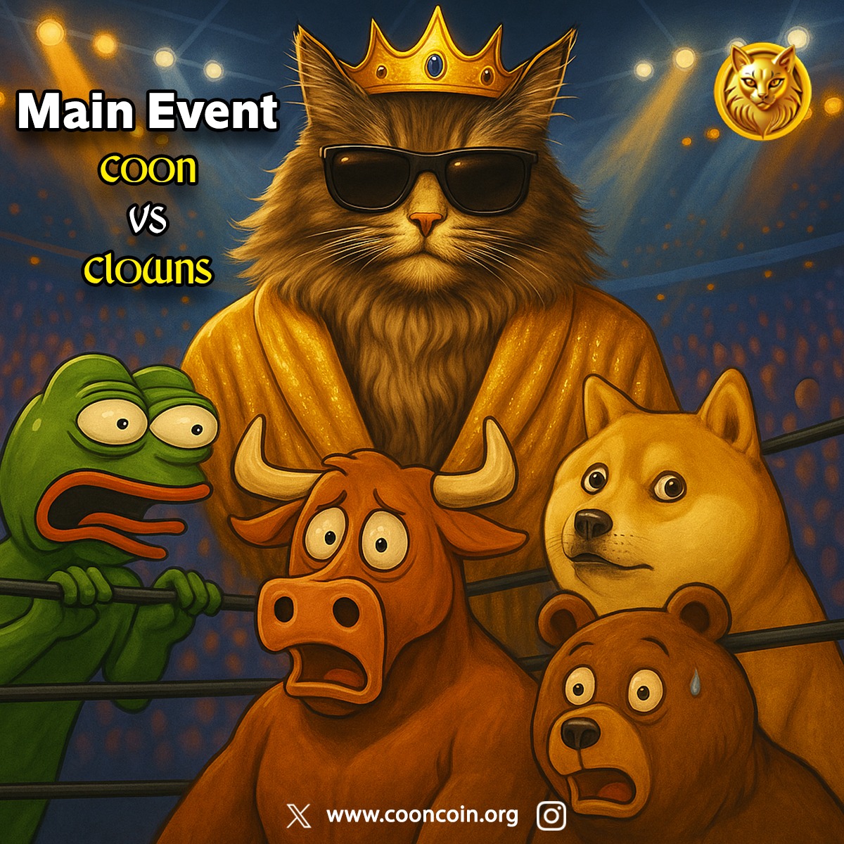 Cooncoinorg's tweet photo. When you’re the king,
you don’t swing.
You just stare.
#CoonCoin #CoonVsClowns #MainEventCrypto #MemeCoinMeltdown #CoonRules #memecoin https://t.co/KOZbLdXrCS
