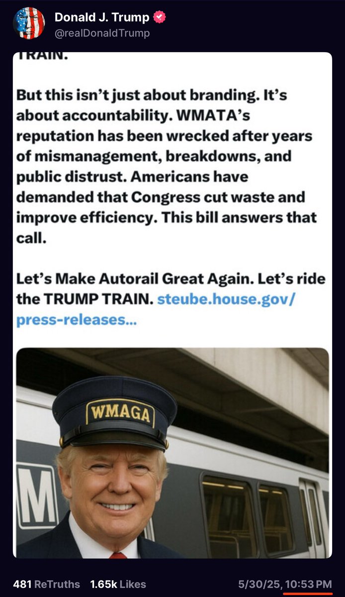 .<a href="/realDonaldTrump/">Donald J. Trump</a> going full circle with the #TrumpTrain at #COVFEFE o’clock. 

[Imagine That]