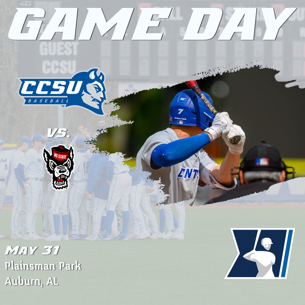 CCSU Blue Devils (@ccsubluedevils) on Twitter photo ⚾️ <a href="/ccsubaseball/">CCSU Baseball</a> NCAA REGIONAL GAMEDAY
📆 Saturday, May 31
⏰ 3pm vs. N.C. State
📍 Plainsman Park | Auburn, AL
📺 ESPN+
📊 tinyurl.com/bdzbn8pn
🎟 tinyurl.com/bbsx7est
#GoBlueDevils | #NECBaseball ⚾️ <a href="/ccsubaseball/">CCSU Baseball</a> NCAA REGIONAL GAMEDAY
📆 Saturday, May 31
⏰ 3pm vs. N.C. State
📍 Plainsman Park | Auburn, AL
📺 ESPN+
📊 tinyurl.com/bdzbn8pn
🎟 tinyurl.com/bbsx7est
#GoBlueDevils | #NECBaseball