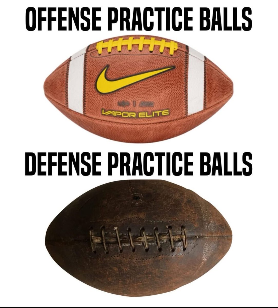 More like QB practice Balls and Running back practice balls. 🤣 but yes defense does get the short end  from time to time.