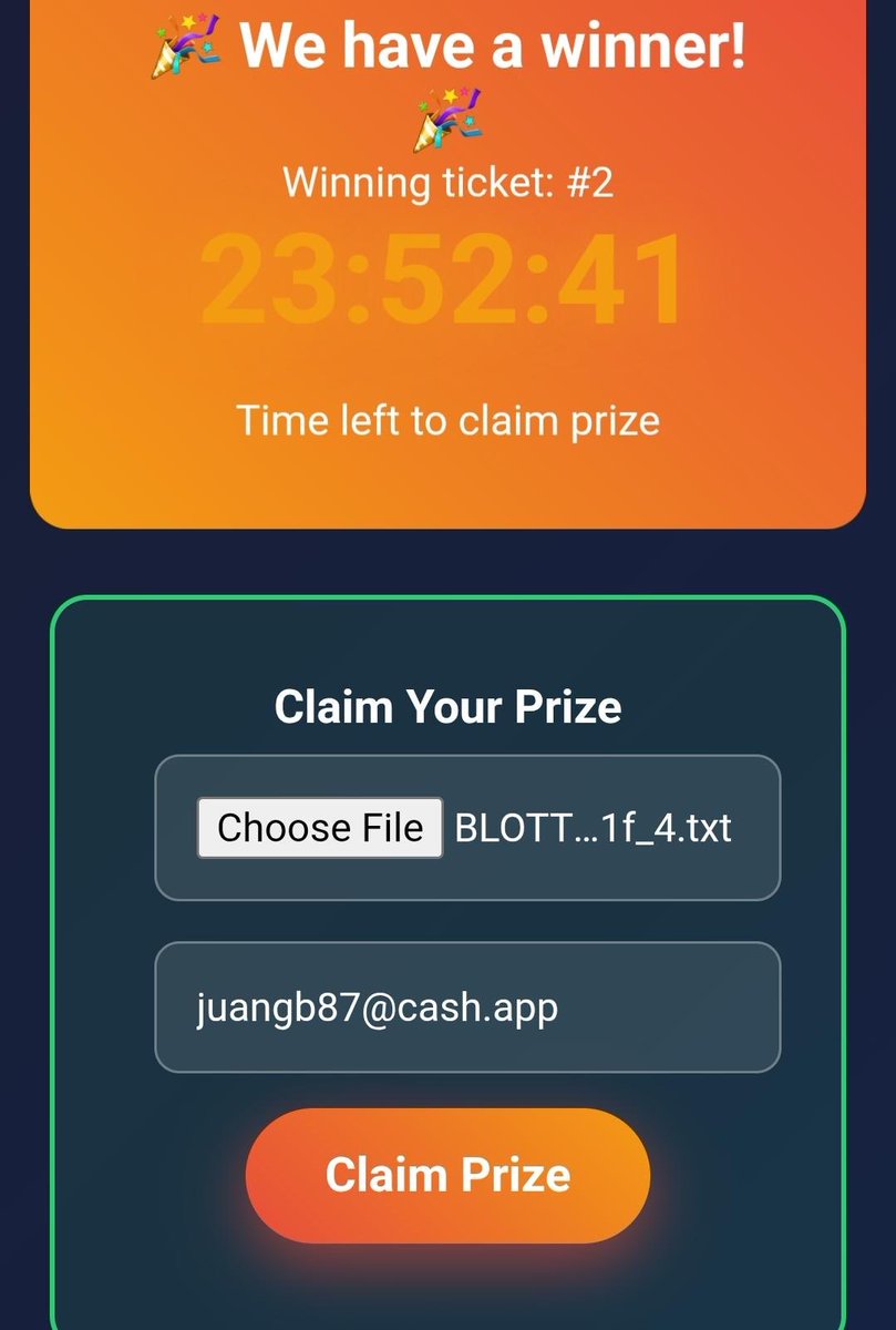 Lightsats21's tweet image. We got a winner 🏆
Who’s got ticket #346?
In your .txt file that was download you will find the ticket id at the end of the name of the file.
You’ll need to upload the .txt file to prove you’re the ticket owner and then you can sweep the funds to your Lightning Address! 🧡