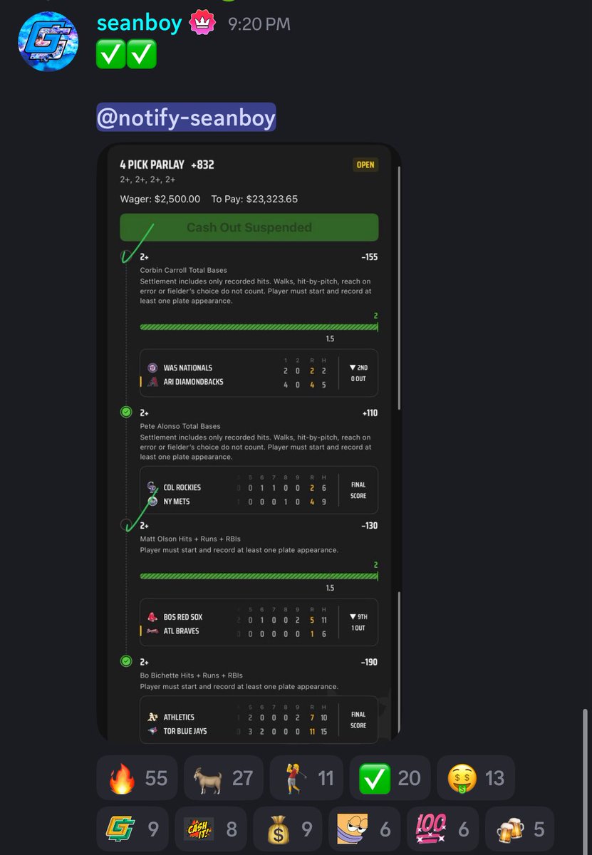 Cash this MLB Parlay from <a href="/seanboybets/">seanboy</a> ⚾️

$2,500 ➡️ $23,323.65 💸

Posted in the discord ➡️ GoldBoys.com