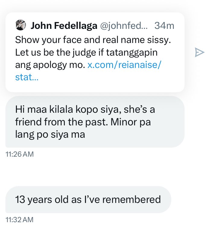 Omg at 13 years old ka pa lang at kung ano ano nang masasamang words ang mga nasasabi nyo sa mas matanda sa inyo. Where are your manners? Hopefully malocate natin sila at maisumbong sa mga parents nila. For sure di to alam ng mga magulang nila.