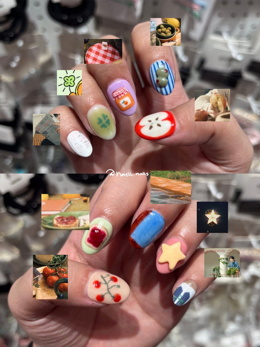txt slash love language inspired nails 🤓🫒 #txt