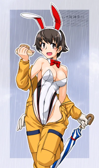 今は空が明るくなってきましたけれど、午前中の激しい雨が心を震わせたので雨のナカジマ。 普通の格好してるのがあんまりなくてすみません(笑) #ガルパン #garupan