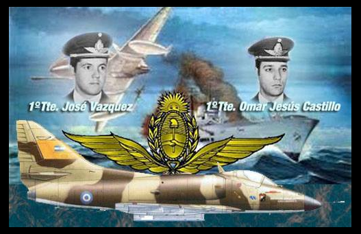 Pilotos del Grupo 4 de Caza de la Fuerza Aérea Argentina caídos en combate cuando realizaban el ataque al portaviones HMS Invencible el 30 de mayo de 1982 . Capitanes pm José Vázquez y Omar Castillo