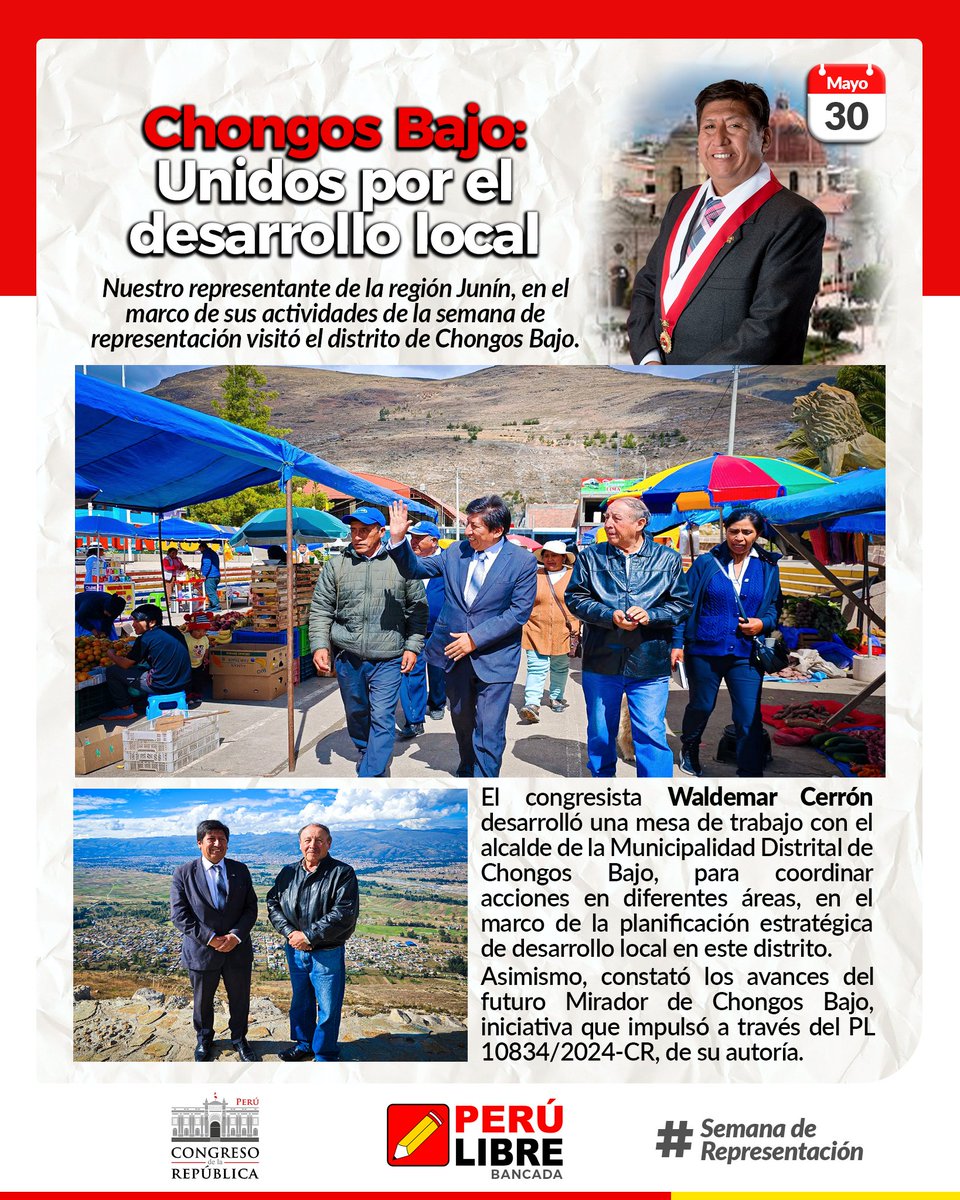El congresista <a href="/waldemar_cerron/">Waldemar Cerrón Rojas</a> desarrolló una mesa de trabajo con el alcalde de la Municipalidad Distrital de Chongos Bajo, ubicado en Chupaca, para coordinar acciones en diferentes áreas, en el marco de la planificación estratégica de desarrollo local en este distrito.