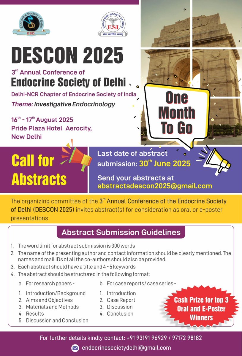 Endocrine Society of Delhi (@delhiendo) on Twitter photo It's time to tickle your grey cells, get your thinking caps on, and get your creative juices flowing! Just one month to go before abstract submission closes for #DESCON2025
<a href="/IndiaESI/">Endocrine Society of India</a> <a href="/DrAmbrishMithal/">Dr Ambrish Mithal</a> <a href="/sauravsagrawal/">saurav agrawal</a> <a href="/idrlakshmi/">Dr Lakshmi Nagendra MD,DM (ENDO)</a> <a href="/dr_parjeet/">Dr Parjeet Kaur</a> <a href="/Anshita1011/">Anshita aggarwal</a> <a href="/deepduttaendo/">Dr. Deep Dutta</a> It's time to tickle your grey cells, get your thinking caps on, and get your creative juices flowing! Just one month to go before abstract submission closes for #DESCON2025
<a href="/IndiaESI/">Endocrine Society of India</a> <a href="/DrAmbrishMithal/">Dr Ambrish Mithal</a> <a href="/sauravsagrawal/">saurav agrawal</a> <a href="/idrlakshmi/">Dr Lakshmi Nagendra MD,DM (ENDO)</a> <a href="/dr_parjeet/">Dr Parjeet Kaur</a> <a href="/Anshita1011/">Anshita aggarwal</a> <a href="/deepduttaendo/">Dr. Deep Dutta</a>