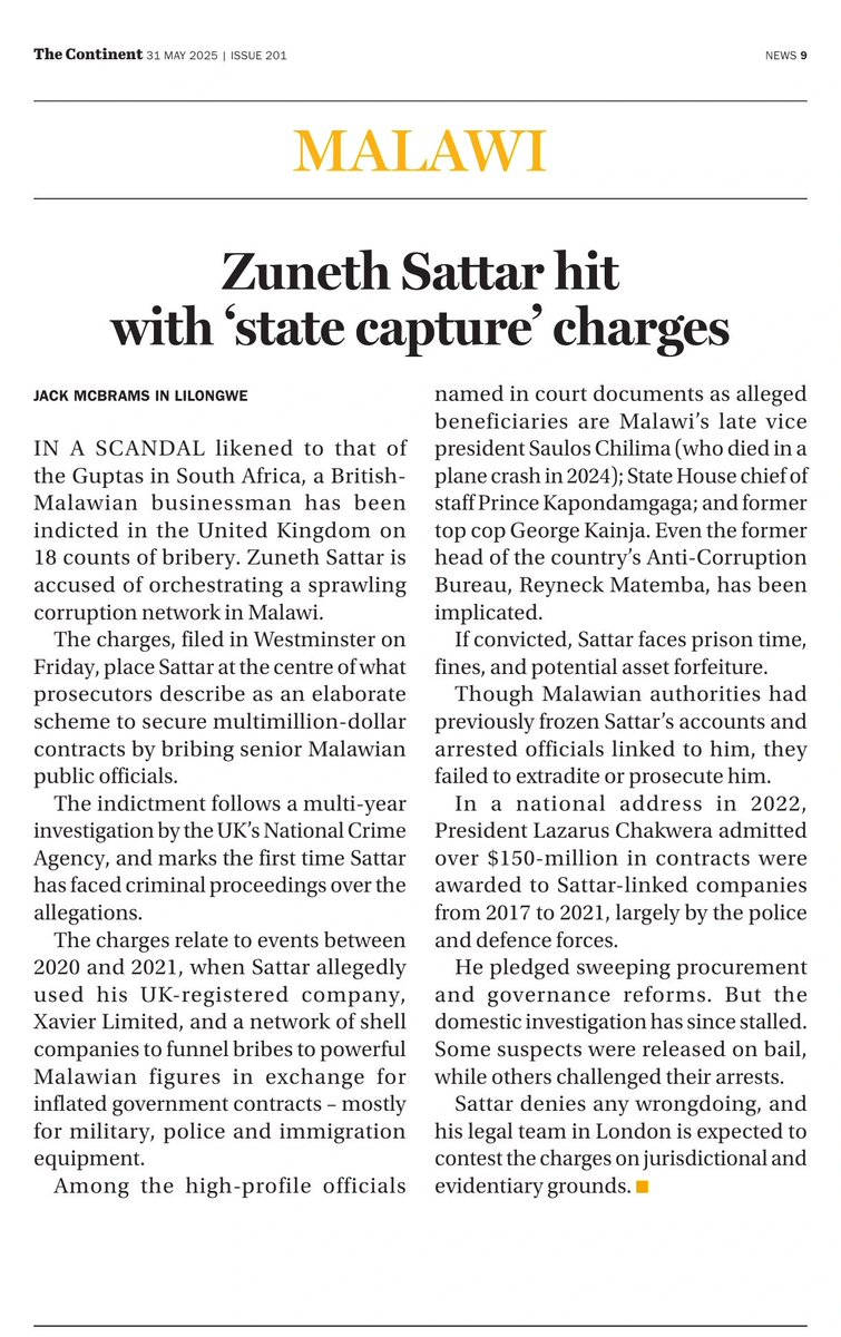 Zuneth Sattar, long accused of orchestrating a Gupta-style state capture in "Malawi , has finally come under formal legal scrutiny in the UK. Yesterday, authorities initiated proceedings that mark a significant step toward accountability in a case that has drawn huge attention