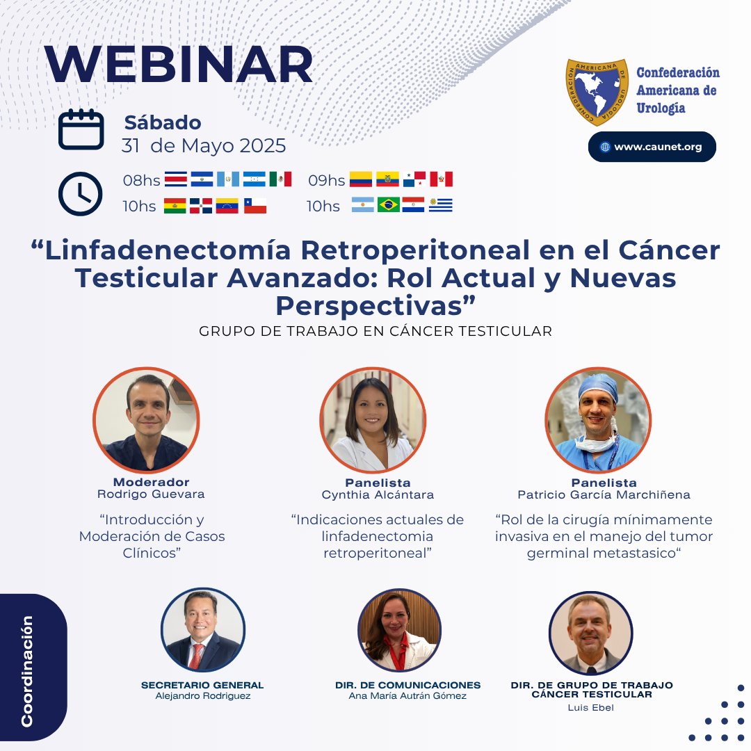 No te pierdas este sábado 31 de mayo el webinar de: "Linfadenectomía Retroperitoneal en el Cáncer Testicular Avanzado: Rol Actual y Nuevas Perspectivas"

Registrate en : us06web.zoom.us/webinar/regist…

<a href="/siupurol/">siupurol</a>