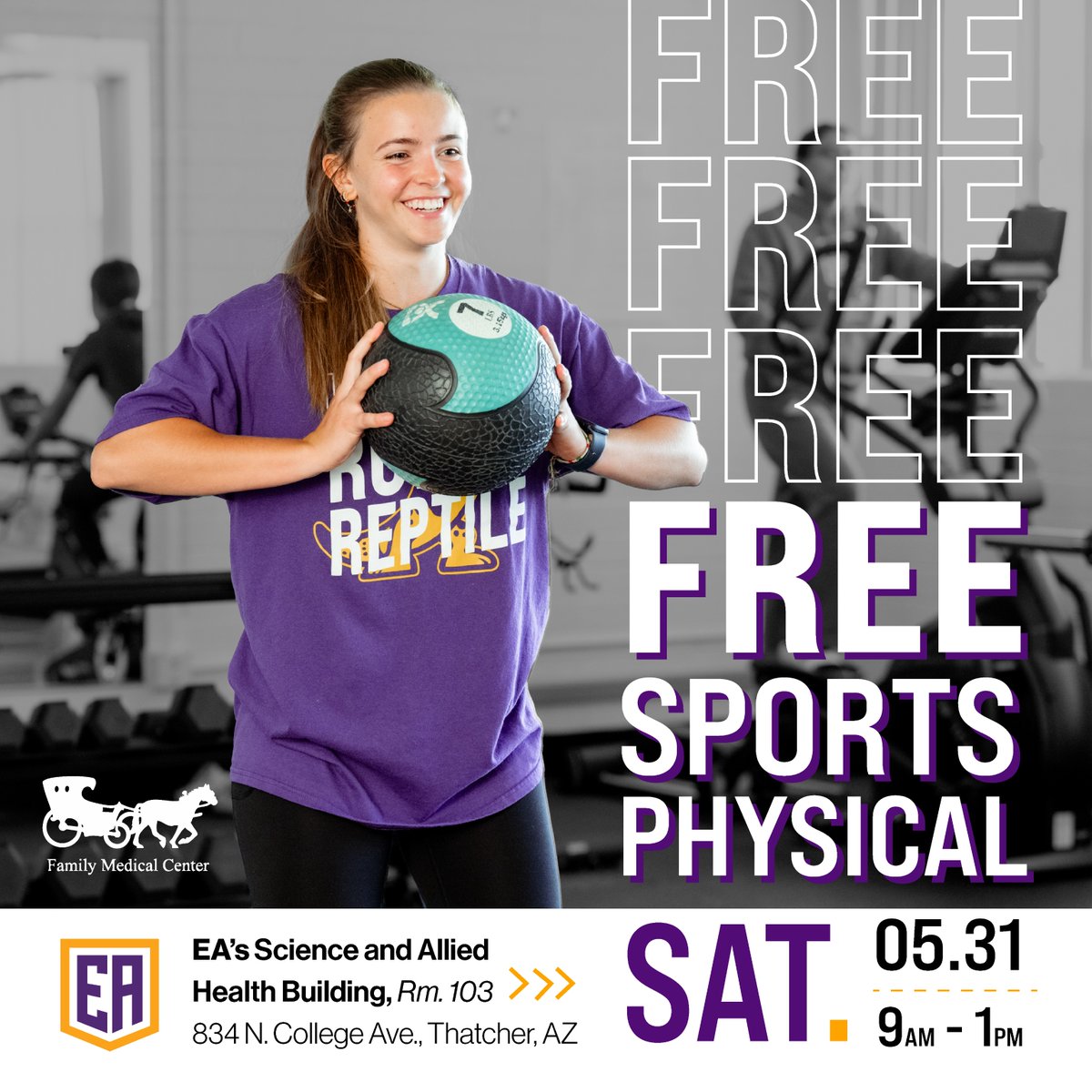 🏃‍♂️💥 Get ready, athletes! FREE sports physicals TOMORROW, 9a-1p at EA’s Science and Allied Health Building (RM. 103). Don’t miss out—stay in the game! 

#ThatcherSports #SaffordSports #PimaSports #MorenciSports #CliftonSports #SportsPhysicals #YouthSports #HealthAndWellness #EAC