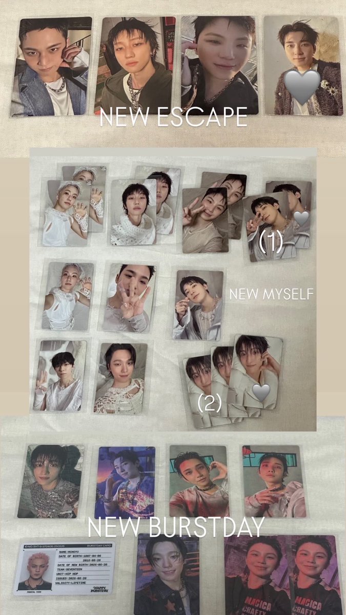 20svt15's tweet photo. SEVENTEEN セブチ HAPPY BURSTDAY トレカ 交換 特典 ラキドロ HMV タワレコ TSUTAYA weverse

譲：画像1～3枚目(特典⇔特典)

求：画像2枚目💖以外エスクプス

特典以外は同種交換優先になります🙂‍↕️

同日発送📮or名古屋手渡し
お気軽にお声がけ下さい💬 https://t.co/U9D8PFgd0m