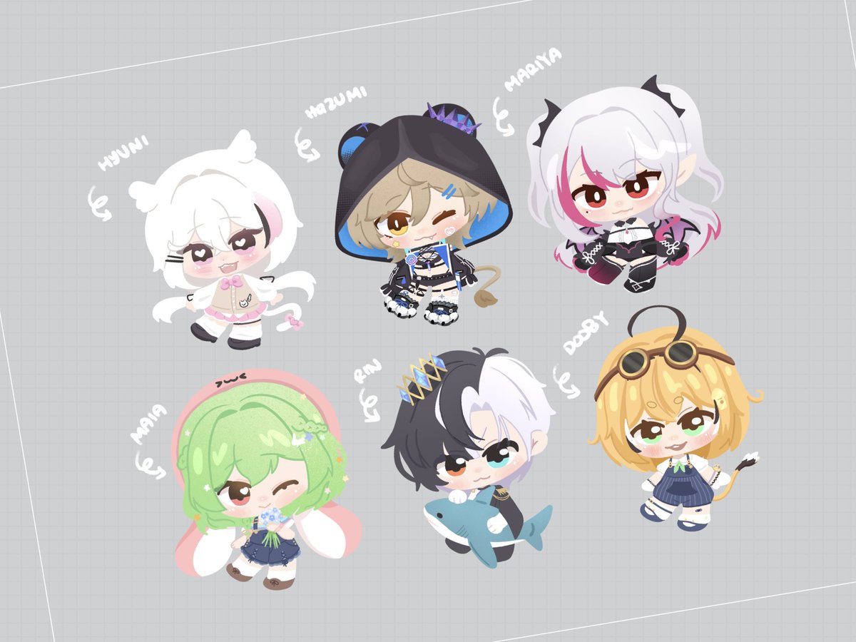 Some Indie + Mariya charm designs for Offkai! Why was Hazumi so hard to draw… the details… 💀 hopefully ima have time this weekend to do mogu, mint n nimi in this style too 🫡

 #マーヤト #inkpaintrose #hyunillust #mariyart #doobart #hazumillust