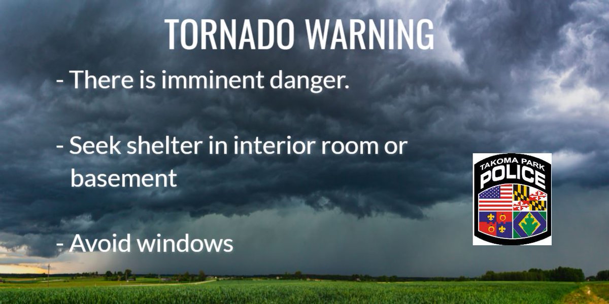The National Weather Service has upgraded the tornado watch to a TORNADO WARNING for Montgomery County until 8 PM.  Tornadoes can form from severe thunderstorms with little or no advanced warning. Know your safe room in your home, at school, and at work.  If driving and a tornado