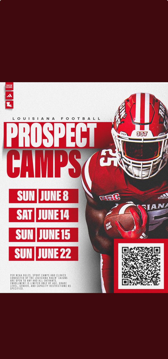 Thank you <a href="/CoachCadeUL/">Cade Minton</a> for the <a href="/RaginCajunsFB/">Louisiana Ragin’ Cajuns® Football</a> camp invite. #QB #GoCajuns