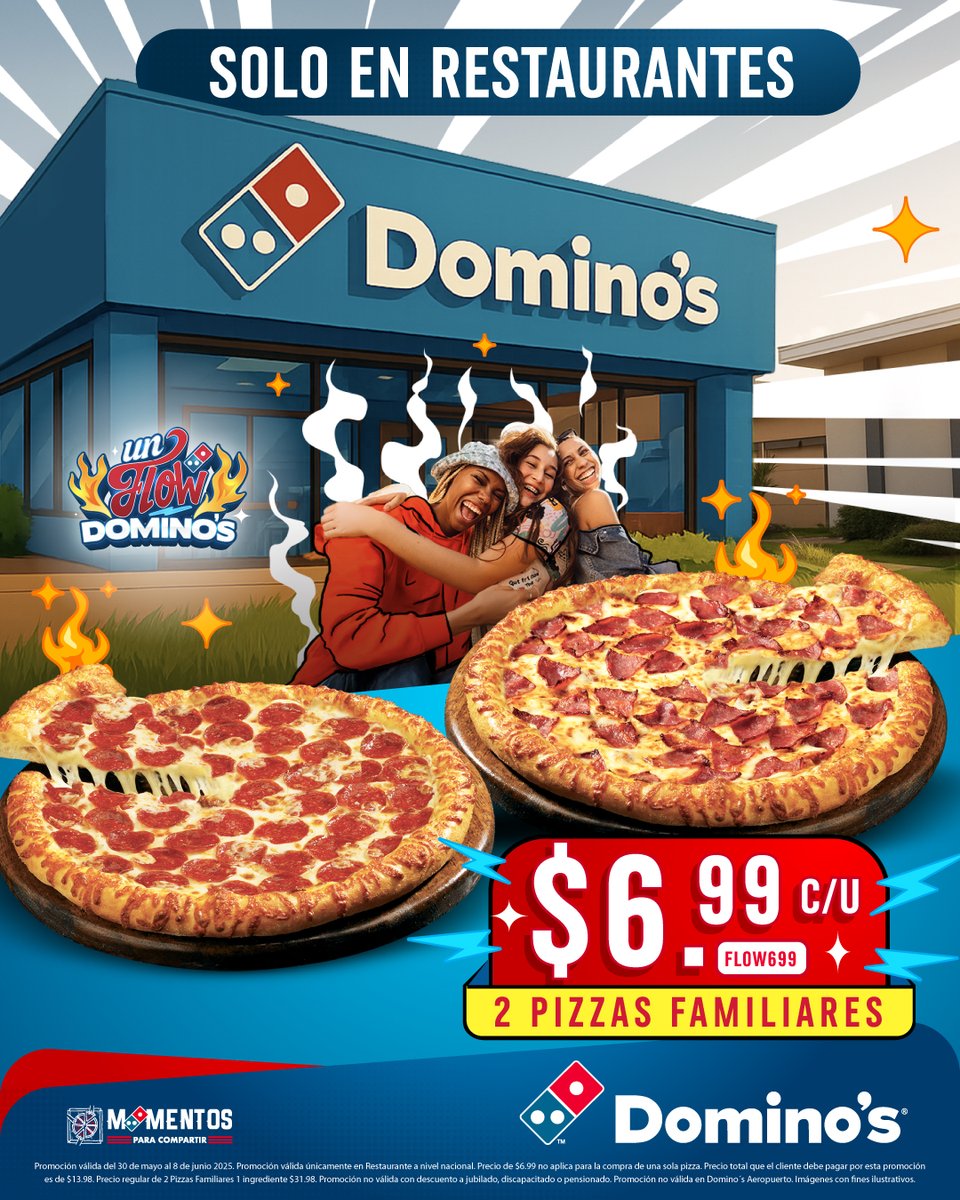 🍕✨ ¡Los que llegan al restaurante saben del flow! 🔥

2 pizzas familiares de 1 ingrediente por solo $6.99 cada una. Válido solo en restaurante.

📍SOLO EN RESTAURANTE

#FlowDominos #DominosPanamá #PizzaTime #PanamáComparte #PizzaLovers