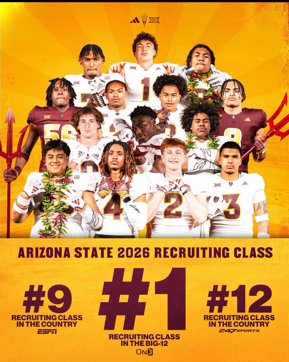 Zeth Angel Thues ⭐️⭐️⭐️ #0 (@zeththues26) on Twitter photo Blessed to be part of something special!! Recruiting Class of 2026 is ranked #1 in The Big12 🔱
<a href="/KennyDillingham/">Coach Dillingham</a>
<a href="/BWardDCoord/">Brian Ward</a>
<a href="/CoachMohns/">Jason Mohns 🔱 🏈</a>
<a href="/CoachBC_/">Bryan Carrington</a>
<a href="/aguanos/">Shaun Aguano 🔱 🏈🤙🏽🙏🏽</a>
<a href="/CoachHinesWard/">Hines Ward</a>
<a href="/ASUFootball/">Sun Devil Football</a> Blessed to be part of something special!! Recruiting Class of 2026 is ranked #1 in The Big12 🔱
<a href="/KennyDillingham/">Coach Dillingham</a>
<a href="/BWardDCoord/">Brian Ward</a>
<a href="/CoachMohns/">Jason Mohns 🔱 🏈</a>
<a href="/CoachBC_/">Bryan Carrington</a>
<a href="/aguanos/">Shaun Aguano 🔱 🏈🤙🏽🙏🏽</a>
<a href="/CoachHinesWard/">Hines Ward</a>
<a href="/ASUFootball/">Sun Devil Football</a>