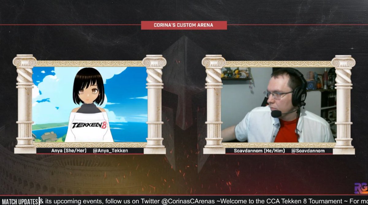 Anya (@anya_tekken) on Twitter photo We're live with <a href="/CorinasCArenas/">Corina's Custom Arena</a> TEKKEN 8 Tournament #3!
🔴 twitch.tv/corinascustoma…
Lotta players competing tonight: <a href="/Unmei95x/">LMNY | Unmei</a>, <a href="/ColdLuna/">RVNT | Luna Cold.</a>, <a href="/papillagameplay/">Pulse|Papilla</a>, <a href="/oac_kemet/">LMNY | Wasulu</a>, <a href="/RVCris_TK/">RV Cris</a>, <a href="/DivineExorcist4/">DivineExorcist4</a> & more!
Commentating w/ <a href="/SoavDannom/">Soavdannom | Sam Donovan</a>
Production: <a href="/Ketchum09S/">Shivam</a>, <a href="/RevolutionGGing/">Revolution Gaming LLC</a> We're live with <a href="/CorinasCArenas/">Corina's Custom Arena</a> TEKKEN 8 Tournament #3!
🔴 twitch.tv/corinascustoma…
Lotta players competing tonight: <a href="/Unmei95x/">LMNY | Unmei</a>, <a href="/ColdLuna/">RVNT | Luna Cold.</a>, <a href="/papillagameplay/">Pulse|Papilla</a>, <a href="/oac_kemet/">LMNY | Wasulu</a>, <a href="/RVCris_TK/">RV Cris</a>, <a href="/DivineExorcist4/">DivineExorcist4</a> & more!
Commentating w/ <a href="/SoavDannom/">Soavdannom | Sam Donovan</a>
Production: <a href="/Ketchum09S/">Shivam</a>, <a href="/RevolutionGGing/">Revolution Gaming LLC</a>