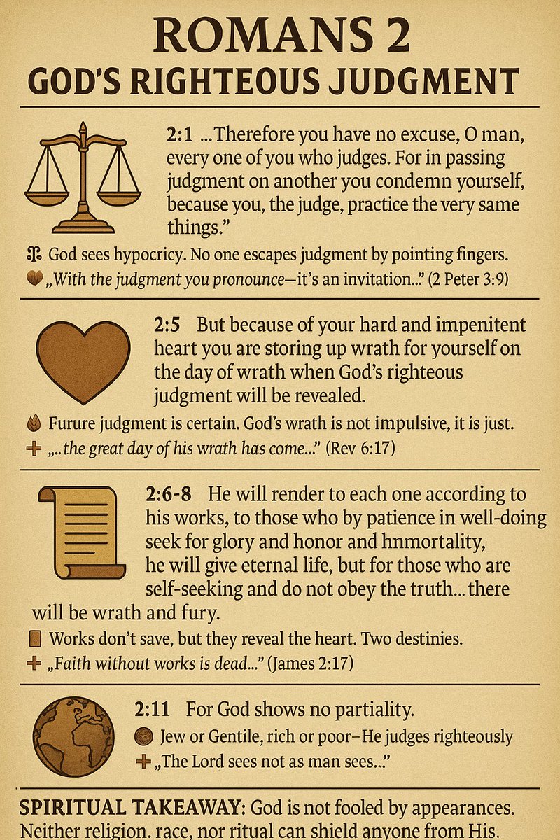 📖 ROMANS 2 — WHEN RELIGION ISN’T ENOUGH

Romans 2 isn’t about “those people.” It’s about you.
It targets the moralist, the churchgoer, the Torah teacher, the law-abiding citizen—anyone who thinks outward righteousness can shield them from divine justice.
God is not fooled by