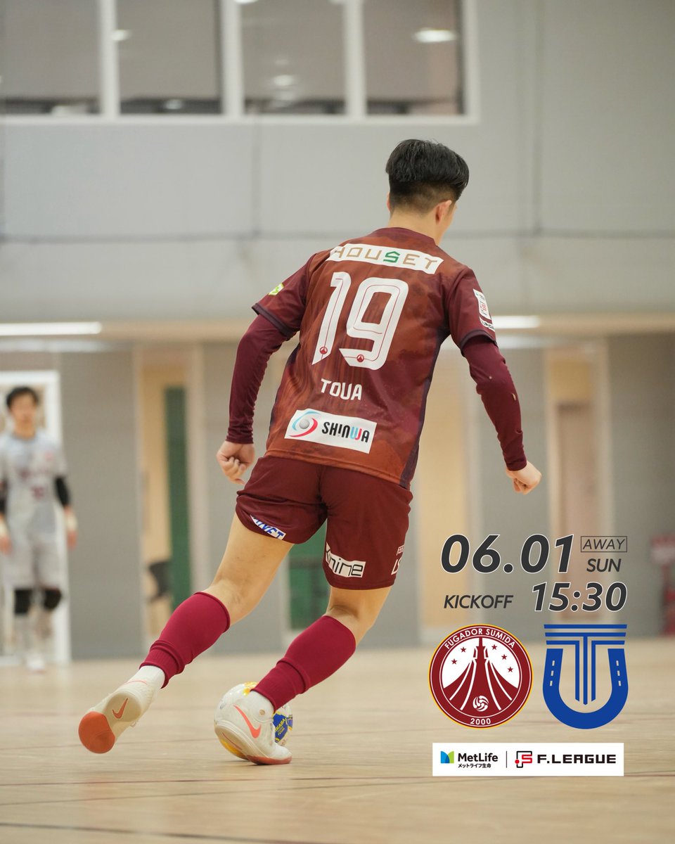 fuga_sumida's tweet photo. ◤　0601開幕｜AWAY🐴　◢

🏆 MetLife F.LEAGUE 2025-26 Division 1
⚽️ 第1節
🗓 6/1(日)15:30 Kickoff
🆚 #立川アスレティックFC
📍 立川市泉市民体育館
🎥 #ＦリーグTV 

🚨 ご注意 ⚠️
泉体育館は土足禁止のため、スリッパ・室内履きを必ずご持参ください！ゴミ箱はありませんので、お持ち帰りをお願いします。

🎫｜https://t.co/gIMDONWLG1
🎥｜https://t.co/2tPGDJaAH9
🔗｜https://t.co/BHVNIod1pF

#フウガドールすみだ 
#メットライフ生命Ｆリーグ