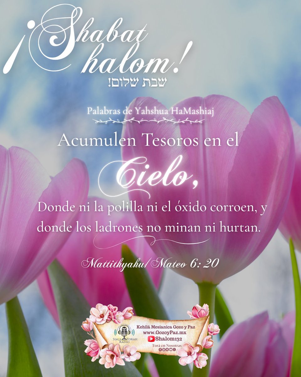 toraennosotras's tweet photo. 🌷✨¡S H A B A T S H A L O M!✨🌷
☁️שבת שלום ☁️

🎙️Alegra tu alma con SIMJA TORAH RADIO https://t.co/fkA9TAhACv

#shabatshalom #buenasnuevasdesalvacion #evangelio #Promesas #palabrasdevidaeterna #perfectoamor #salvacion #diadeadoracion #kehilagozoypaz #shalom132 #toraennosotras https://t.co/qa5JX4VQnp