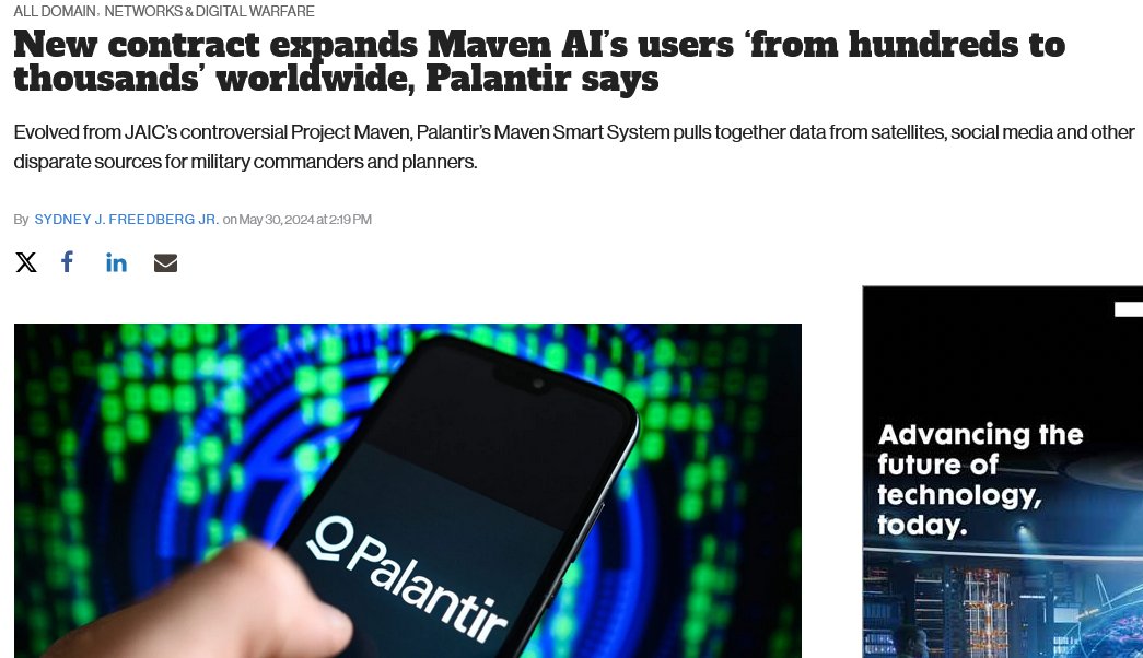 Project Maven-&gt;&gt; is Connected with PALANTIR. (Peter Theil)

Project Maven-&gt;&gt; is also connected with Pentagon Directive 3000.09. 
x.com/jeannita/statu…