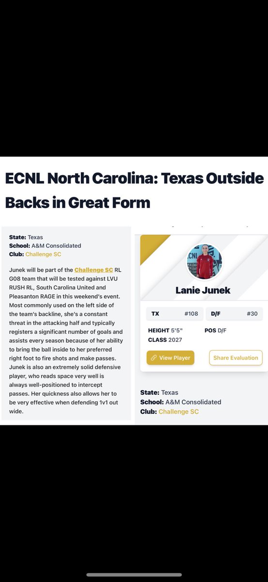Lanie Junek (@laniejunek) on Twitter photo Thank you <a href="/PrepSoccerTX/">Prep Soccer Texas</a> and <a href="/grtorres/">Guilherme Torres</a> on the write up for #ECNLNC Canāt wait to get back out there with my team tomorrow! Thank you <a href="/PrepSoccerTX/">Prep Soccer Texas</a> and <a href="/grtorres/">Guilherme Torres</a> on the write up for #ECNLNC Canāt wait to get back out there with my team tomorrow!