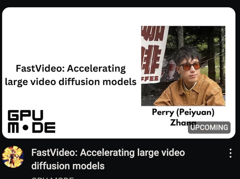 PY_Z001's tweet image. I will be giving a talk in @GPU_MODE tomorrow (May 31 12pm PST) about FastVideo/STA/VSA.
Come if you're interested!
youtube.com/watch?v=x44iGp…