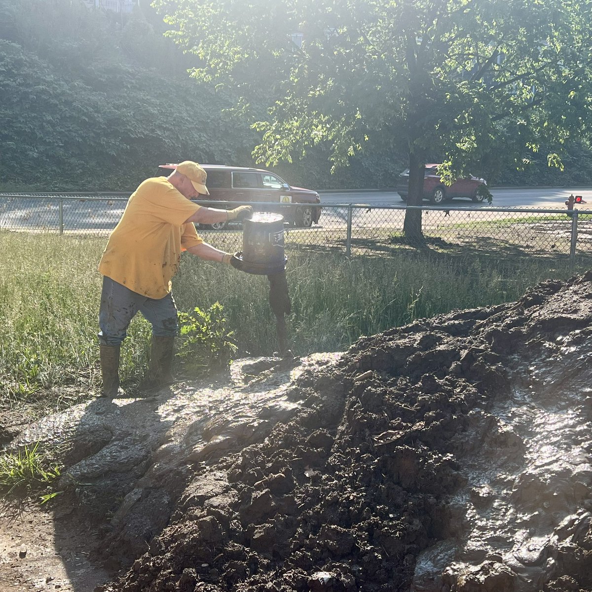 How do we get the mud out? You can see the water line in the first picture. The crew fills buckets in the basement, passes them out of the window, and then dumps them on a debris pile.

These dedicated volunteers will do this all day. Please continue to pray for Westernport, MD