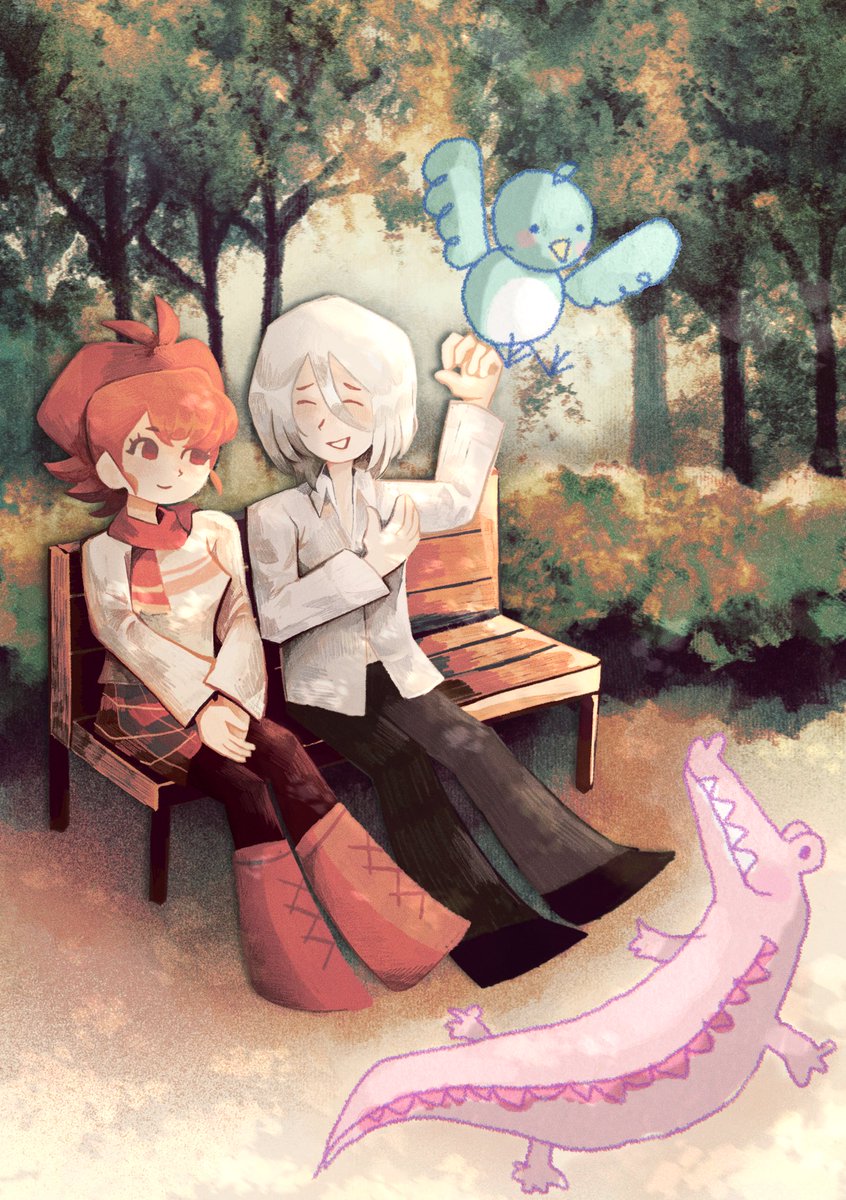 duckdachi's tweet image. My piece for the @hamukozine ! Akinari and Hammy chilling at the shrines. So happy to be a part of such a fun project!!