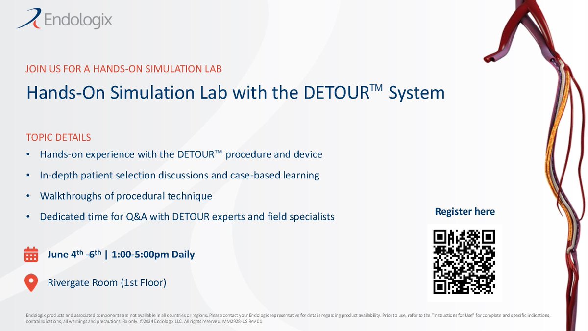 Curious about how DETOUR™ works? Register here for our #VAM2025 hands-on simulation lab to demo the first FDA-approved PTAB therapy for complex PAD. You’ll get to walk through the procedure step-by-step, see the device in action, and connect directly with PTAB experts. Come see