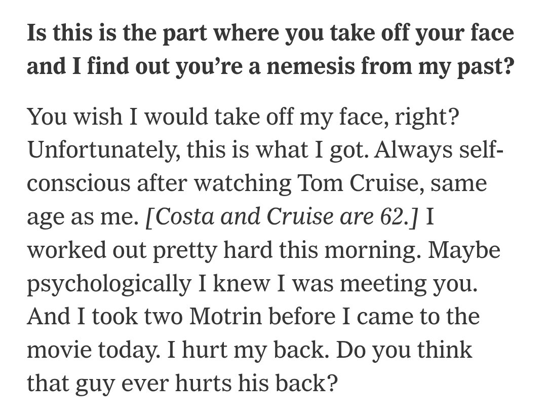 Watching Mission Impossible with a former spy and then talking to them about it is a hilarious story idea <a href="/SopanDeb/">Sopan Deb</a>
nytimes.com/2025/05/30/art…
