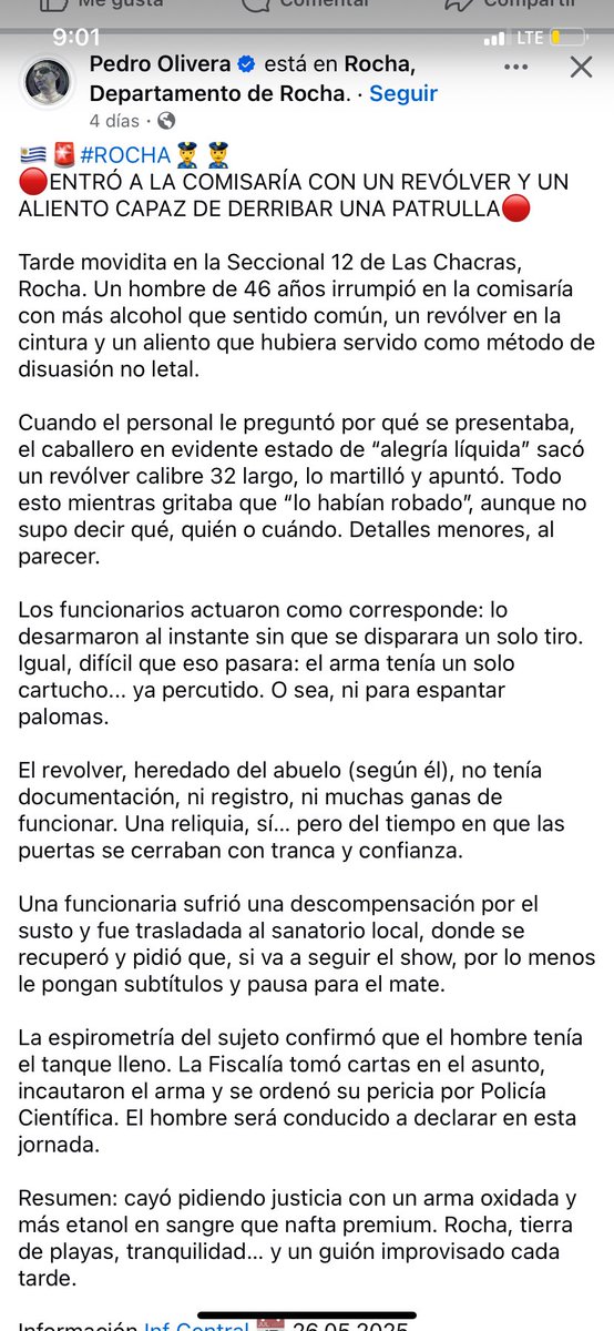 Que hermosa forma de retratar el interior profundo y sus perlitas. 
Para algo vale la pena tener esa red social. 
Diviértanse leyendo estos acontecimientos curiosos