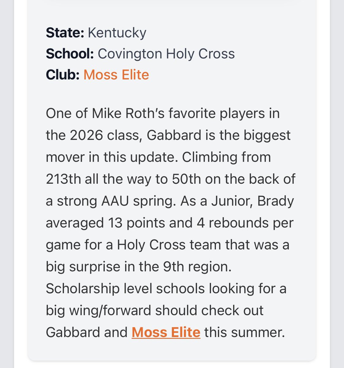 Moss Elite (@mosselite) on Twitter photo ‘26 6’7 <a href="/BradyGabbard1/">Brady Gabbard</a> has gone from unknown to a must watch player. Still only 16. Wait till you see him at the end of July ‘26 6’7 <a href="/BradyGabbard1/">Brady Gabbard</a> has gone from unknown to a must watch player. Still only 16. Wait till you see him at the end of July
