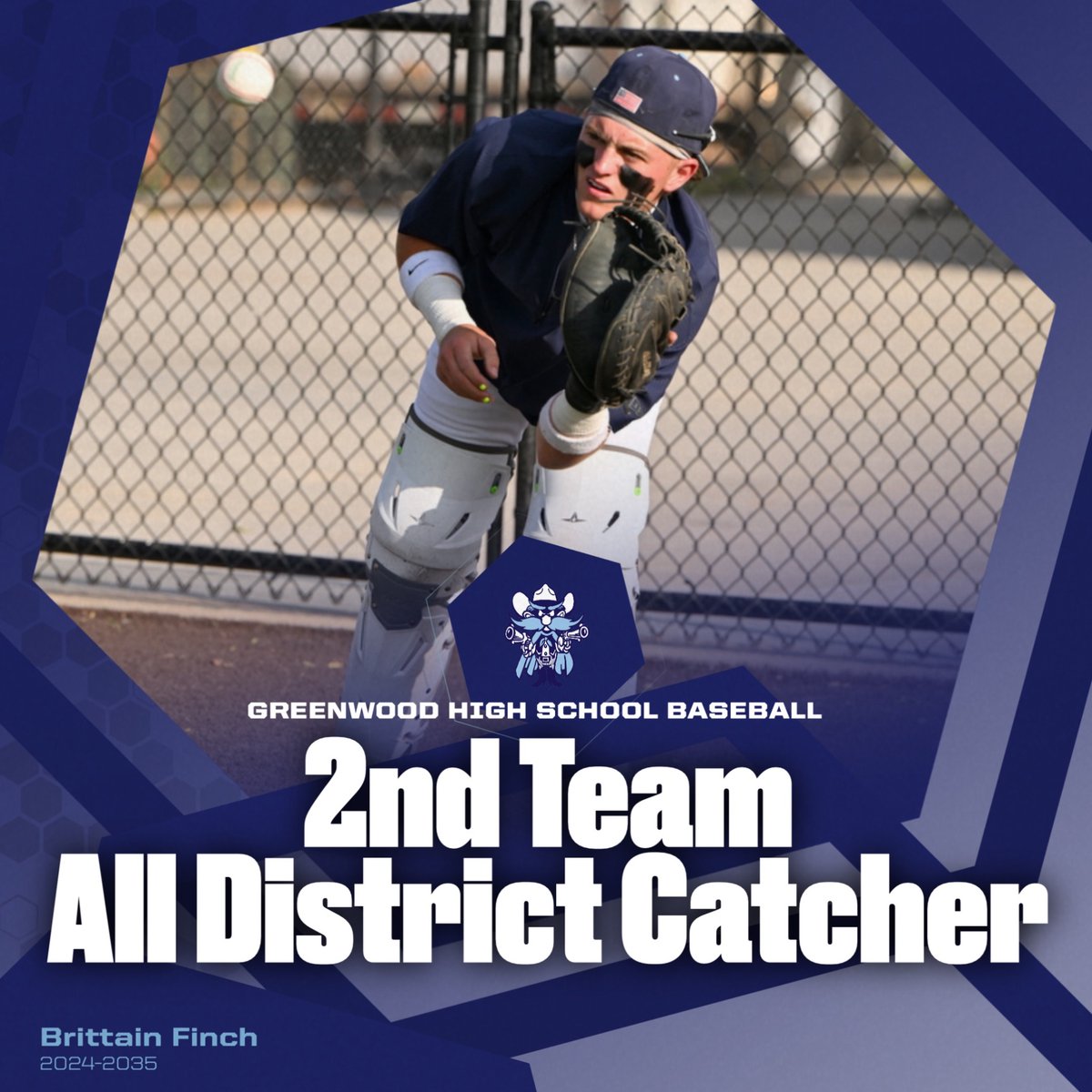 Congrats to Brittain Finch on being named 2nd Team All-District Catcher!
Locked down the plate all season long!
\#RangerDNA #WeAreGW