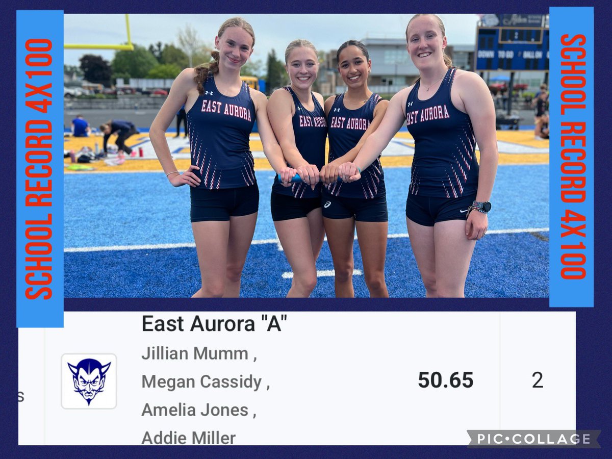 Congratulations Girls on breaking the 4x100m relay School Record! <a href="/ea_bluedevils/">EABlueDevils</a> <a href="/EastAuroraHSNY/">East Aurora High School</a> <a href="/eastauroranews/">EastAuroraAdvertiser</a> <a href="/EastAuroraBee/">East Aurora Bee</a>