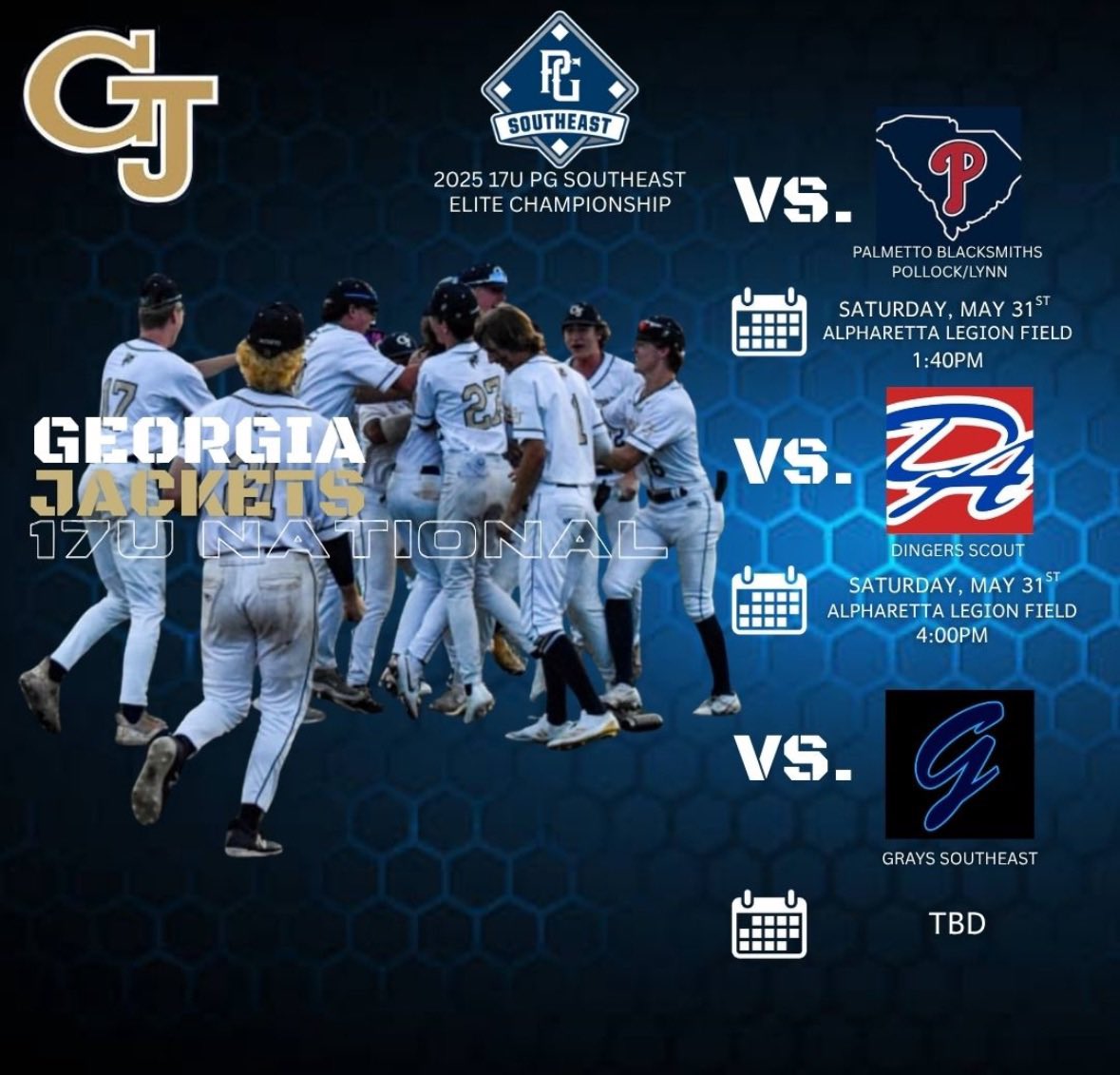 Ryan Williams (@rlw_gajackets) on Twitter photo Pool Play Post Round 3 ๐คท๐ผโโ๏ธ
Hopefully can finally kick things off tomorrow at legion field! Need some good weather!
Game Times:
1:40pm LHP <a href="/will_wade15/">Will Wade</a>
4:00pm RHP <a href="/PAYNE_DREW15/">Drew Payne</a>
Game 3 TBD - not sure if PG will make it up or not.
<a href="/GeorgiaJackets/">Georgia Jackets</a> ๐ Pool Play Post Round 3 ๐คท๐ผโโ๏ธ
Hopefully can finally kick things off tomorrow at legion field! Need some good weather!
Game Times:
1:40pm LHP <a href="/will_wade15/">Will Wade</a>
4:00pm RHP <a href="/PAYNE_DREW15/">Drew Payne</a>
Game 3 TBD - not sure if PG will make it up or not.
<a href="/GeorgiaJackets/">Georgia Jackets</a> ๐