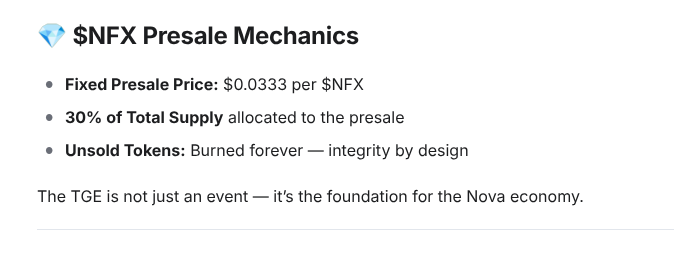 I'm glad I'm not alone. This has been one of the trickier tokenomics to resolve. I've been trying to work this out myself for the last 2 days, and all I can say is, its damn confusing.

Heres what we know:
There is a starting supply of 100,000,000 NFX

- 30% of NFX tokens have