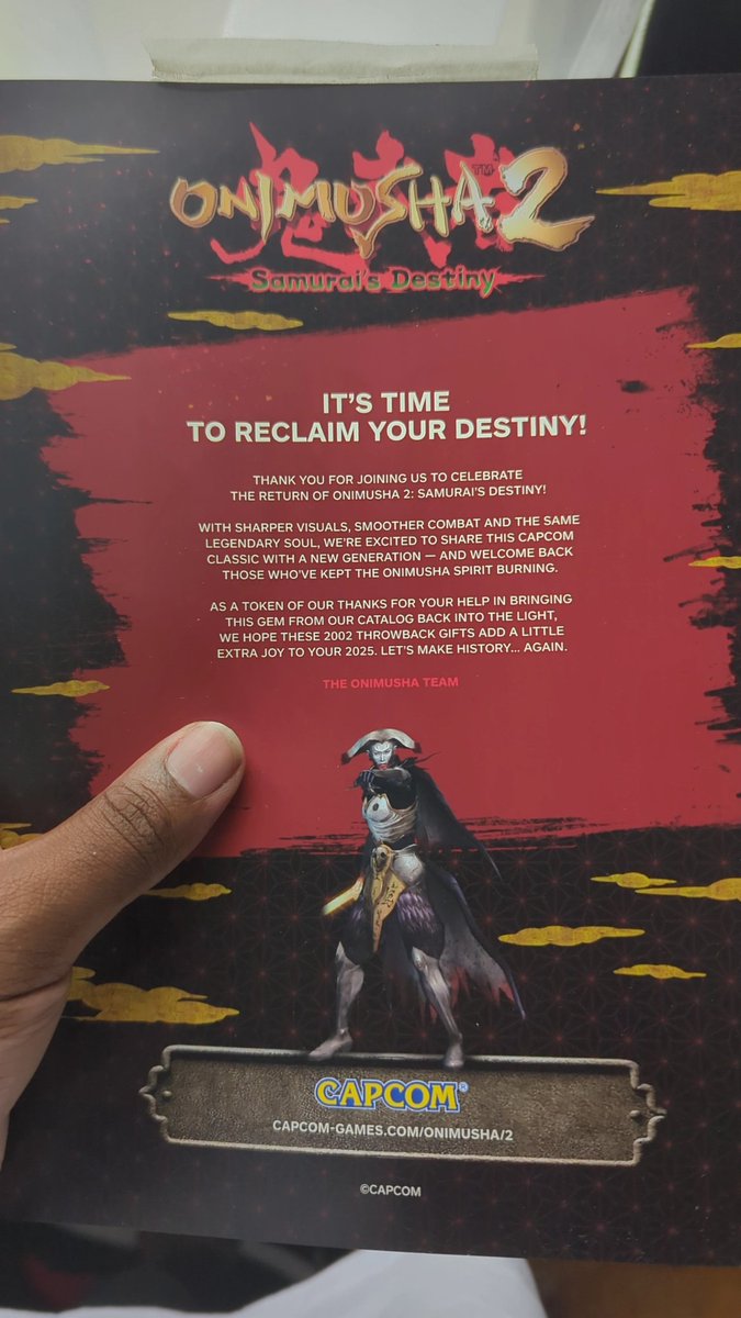 KAINONAUT @ COMBO BREAKER 2025 (@kainonaut) on Twitter photo Thank you <a href="/CapcomUSA_/">Capcom USA</a> for these amazing gifts!
Onimusha 2: Samurai's Destiny is available now! Not an ad, I JUST LOVE ONIMUSHA!! 😂 Thank you <a href="/CapcomUSA_/">Capcom USA</a> for these amazing gifts!
Onimusha 2: Samurai's Destiny is available now! Not an ad, I JUST LOVE ONIMUSHA!! 😂