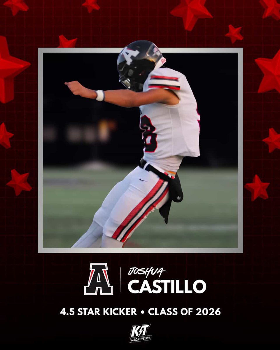 Joshua “Hot Rod” Castillo (@joshcastillo99) on Twitter photo Thank You <a href="/kt_recruiting/">Kicker Tracker Recruiting</a> for this sick Graphic!! Glad to have received my 4.5⭐️ ranking from <a href="/KohlsKicking/">Kohl's Kicking Camps</a>.
<a href="/CoachGiugliano/">Anthony Giugliano</a> <a href="/Coach_Neal16/">Cody Neal</a> <a href="/AlexanderFball/">Alexander Football</a> <a href="/CoachZachPine/">COACH PINE</a> Thank You <a href="/kt_recruiting/">Kicker Tracker Recruiting</a> for this sick Graphic!! Glad to have received my 4.5⭐️ ranking from <a href="/KohlsKicking/">Kohl's Kicking Camps</a>.
<a href="/CoachGiugliano/">Anthony Giugliano</a> <a href="/Coach_Neal16/">Cody Neal</a> <a href="/AlexanderFball/">Alexander Football</a> <a href="/CoachZachPine/">COACH PINE</a>