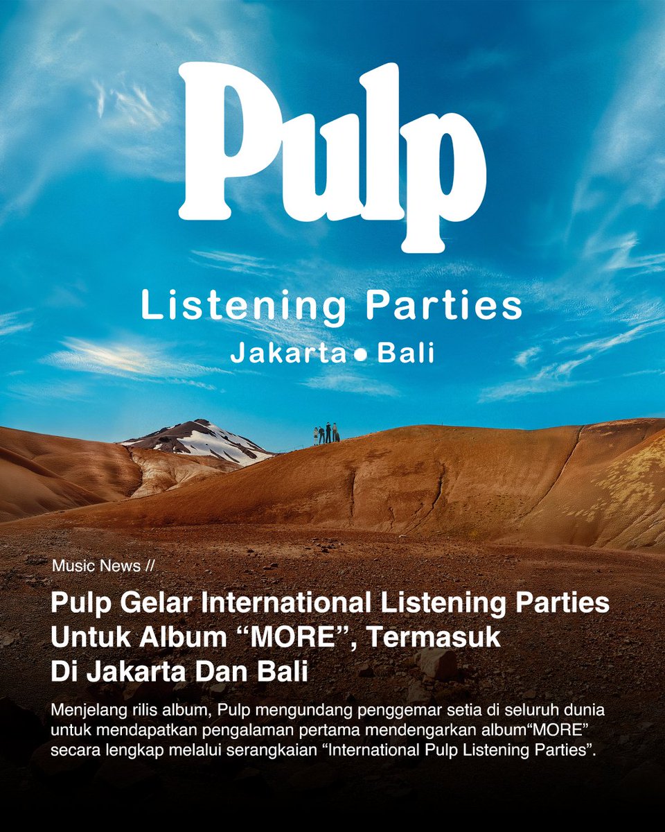 Bagi penggemar di Indonesia, akan digelar di Millers Records (Jakarta &amp; Bali), pada Sabtu, 31 Mei 2025.

Sebagai bonus eksklusif bagi yg hadir : tas hadiah Pulp edisi terbatas yg akan dibagikan secara GRATIS di lokasi acara.

Simak informasi lengkapnya di Gigsplay.com