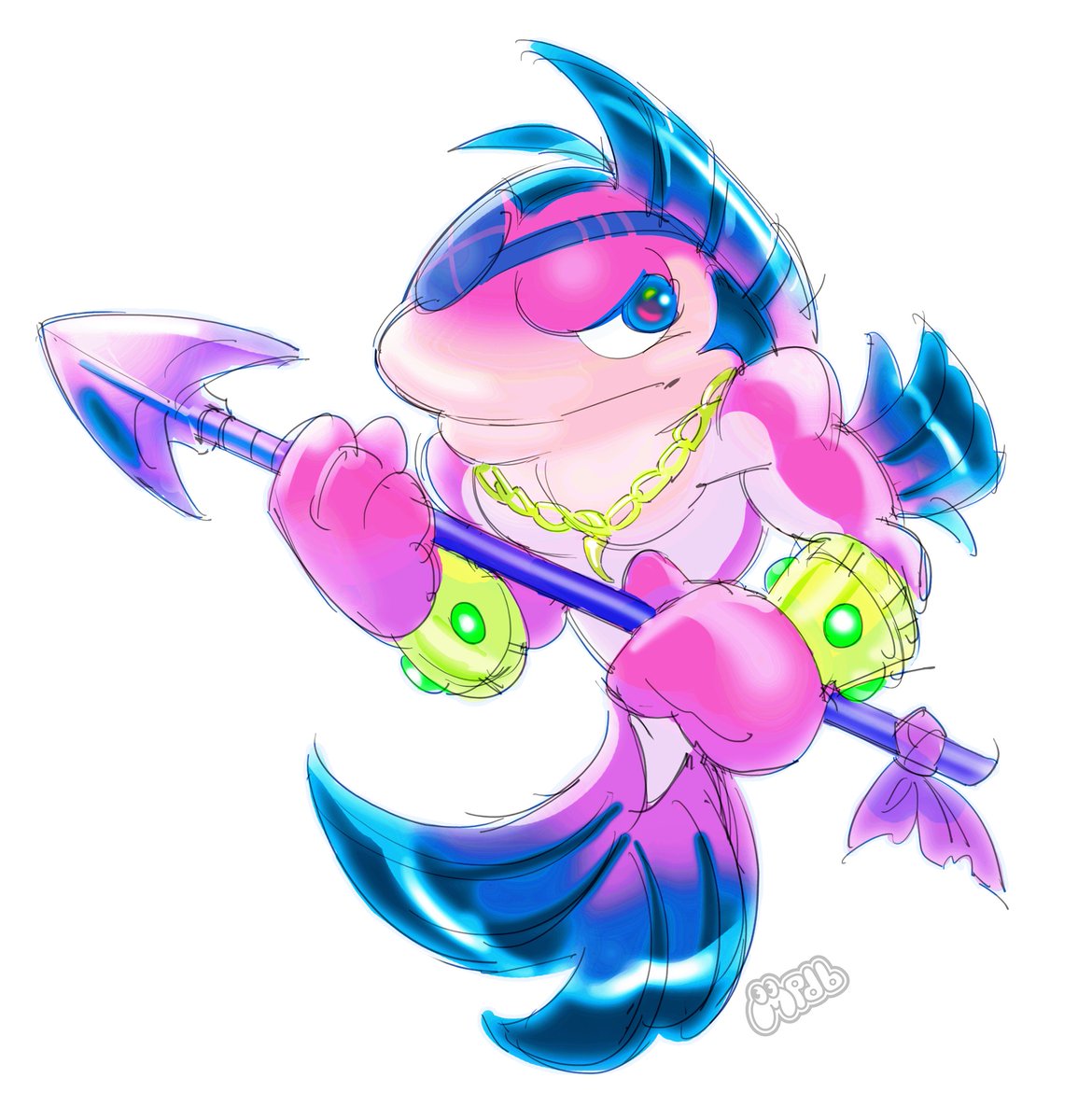 Antes de maio acabar, fiz um rabisco para o MerMay desse ano: acabei fazendo um personagem peixe meio cartoon anos 90! 🧜‍♂️🐟✨

#mpdb #mermay #OC #originalcharacter #sketch #BRart